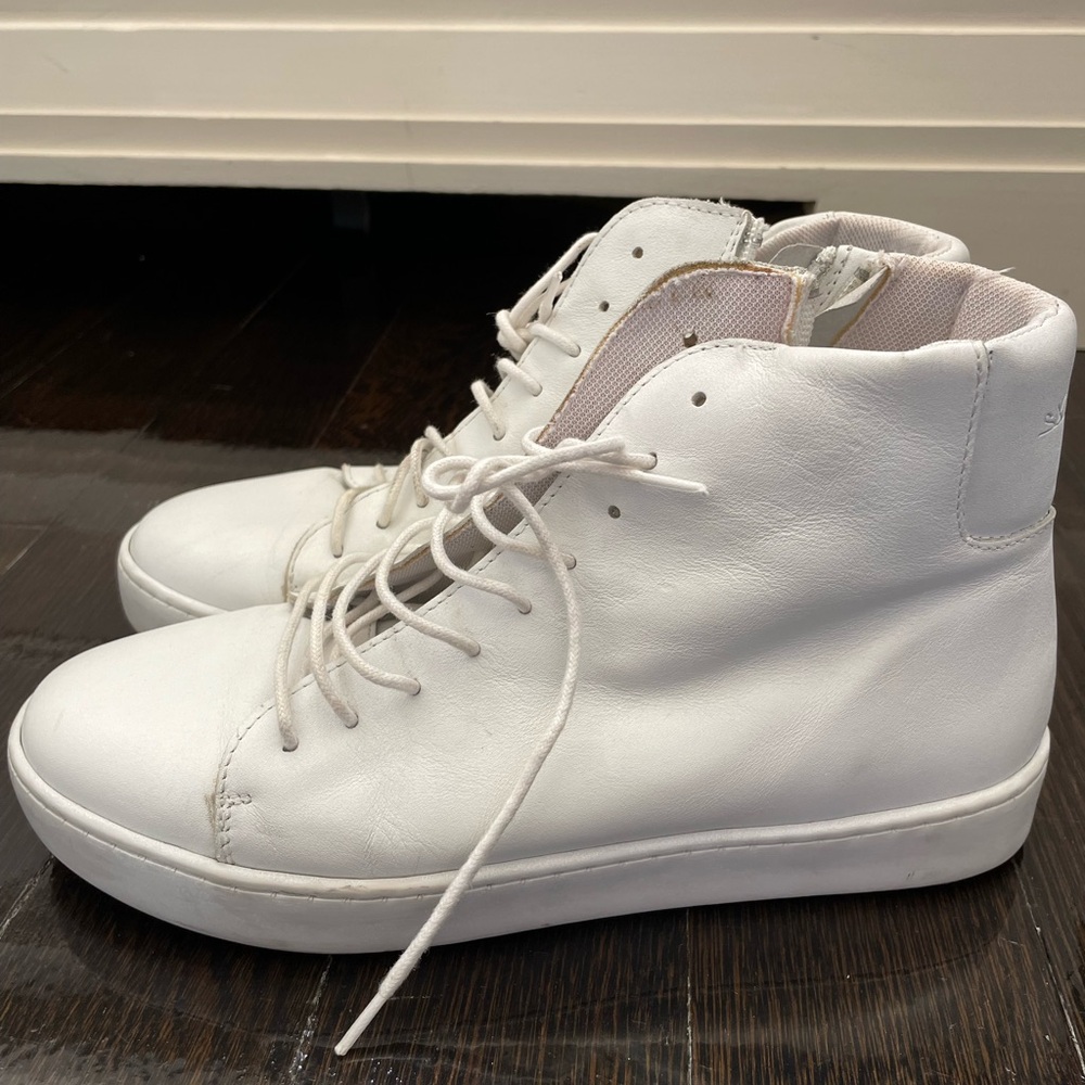 High top white sneaker leather